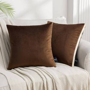 lot 6103 image: Phantoscope Pack of 2 Velvet Throw Pillow Covers, Decorative Soft Velvet Pillows Accent Double-Sided Gusseted Design, Square Cushion Case for Couch Sofa Bed, Deep Coffee, 18 x 18 inches 45 x 45 cm