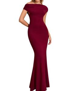 lot 6139 image: GLNEGE Formal Off The Shoulder Wedding Guest Maxi Dress Fall Elegant Bodycon Cocktail Party Dresses for Women Wine size L