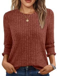 lot 6173 image: AUTOMET Spring Outfits for Women 2026 34 Sleeve T Shirts Business Casual Tops Ladies Blouses Round Neck Casual Top Caramel Size S