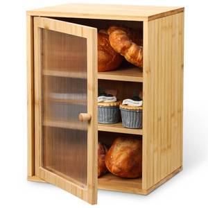 lot 9260 image: LemonRoad Bamboo Bread Box Large Capacity 3-layer Bread Box Kitchen Countertop Pastries Container with Corrugated Acrylic Door Wooden Housewarming Pantry Storage for Farmhouse Fruits Tea Spices Coffee