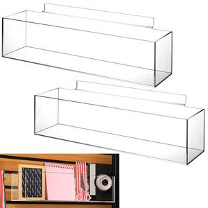 lot 9271 image: Teenyyou 2 Pcs Acrylic Wall Storage Bins 16 x 4 x 4 Inch Clear Storage Organizer Bins Transparent Display Trays for Retail Store Countertop Desk Office Garage Organization(1 Compartment)