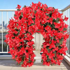 lot 9284 image: YSSDBBB 3Pack Faux Bougainvillea Artificial Flowers Plants for Outdoor Outside Decoration, Red Fake Flowers UV Resistant Look Real Silk Long Trailing Vines for Front Door Porch