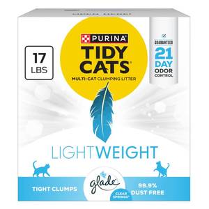 lot 9294 image: Purina Tidy Cats LightWeight With Glade Clear Springs Multi-Cat, Clumping, Low Dust, Scented Cat litter - 17 lb. Box