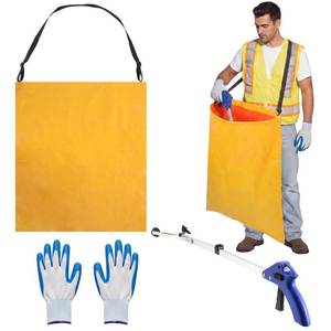 lot 9297 image: Faccito Litter Picker Grabber Set Include 32 Foldable Grabber Reacher Tool, Litter Bag with Strap Vinyl 4.45 Cubic Feet and Gloves, No Bending Reacher Pickup Tool for Patio Yard Garden (Yellow)