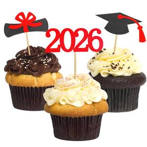 lot 10029 image: Graduation Cupcake Toppers 2026,48 PCS Graduation Decoration,Class of 2026 Food Appetizer Picks,Graduation Party SuppliesFood Appetizer Picks Mini Cake Decor (Red)