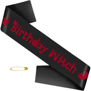 lot 10039 image: SKJIAYEE Birthday Witch Sash, Black Red Halloween Witch Birthday Party Sash for Girls Women Halloween-theme 10th 11th 13th 16th 18th 21st or Any Other Bday Party Decorations Supplies Gifts Jokes