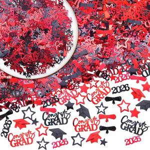 lot 10060 image: PuffDecoLab 2026 Graduation Confetti Glitter Red and Black Celebration Party Supplies 1500 Pcs Centerpieces Table Scatter for Graduation Party Decorations
