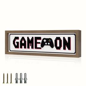 lot 10062 image: GAME ON Gaming Sign, Pixel Art Video Game Wall Art for Gamer Room decor