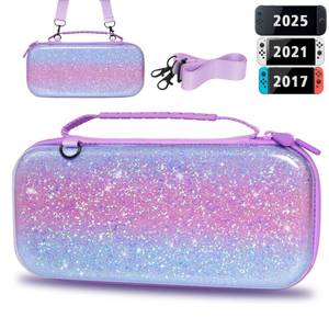 lot 10071 image: TIKOdirect Carrying Case for Switch 2(2025) Switch OLED, Glitter Shockproof Protective Portable Travel Bag with 12 Game Card Slots and Adjustable Shoulder Strap, Purple