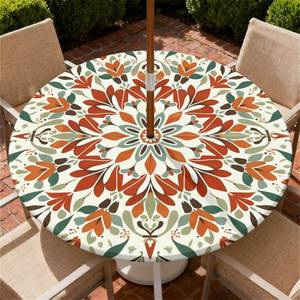 lot 10077 image: COTAIL Round Outdoor Tablecloth with Umbrella Hole and Zipper, Elastic Fitted Waterproof Patio Tablecover for Garden Patio Backyard Picnic BBQ, Fits 53-60 Round Table, Mandala Boho