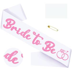 lot 10079 image: SKJIAYEE Bride to Be Sash, Bachelorette & Bridal Shower Sash, Glitter Pink White for Bride