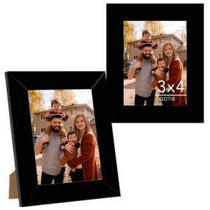 lot 10094 image: QOTIB 2 Packs 3x4 Picture Frame Black, Engineered Wood 3 x 4 Photo Frame, 3 by 4 Photo Poster Frame for Wall Hanging and Tabletop Set of 2, Black