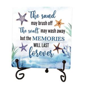 lot 10104 image: Beshoul Beach Wood Sign, Summer Ocean Decorations for Home, Beach House Decor for Bathroom, Ocean Wooden Plaque with Stand for Office Living Room Bathroom Display 5 x 5 Inches - G11