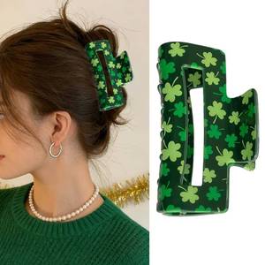 lot 10496 image: St. Patricks Day Hair Claw Clips for Women Green Shamrock Hair Claws Clip Lucky Clover Square Claw for Thick Non-slip Saint Patricks Day Hair Accessories for Irish Day Parade 1Pcs