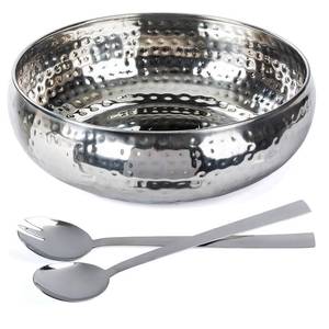 lot 19041 image: Colleta Home Salad Bowl and Serving Utensils - Hammered Detailing - Stainless Steel Mixing Bowls with Lids- Luxurious Serving Bowls (12 Hammered Salad Bowl)