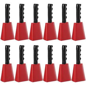 lot 19056 image: Fiada 12 Pcs Cow Bell 8 Inch Noise Makers for Sporting Events Loud Hand Bell Musical Cheering Cowbell with Handle for Football Classroom Graduation School Events (Red)