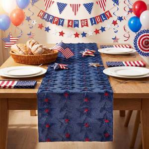 lot 20335 image: 4th of July Table Runner Soft Plush Faux Fur Patriotic Table Runner 13x72 Inch Star Jacquard 4th of July Decor USA Flag Red Embroidery Star Decoration for Independence Day 250th Anniversary Home Party