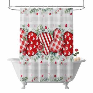 lot 20348 image: Valentines Day Shower Curtain Love Heart Rose Bathroom Curtains with Hooks, Waterproof Fabric Eucalyptus Leaves Plaid Shower Curtains Set for Bathroom Bathtubs Valentine Holiday Decor Gift 36x72 Inch