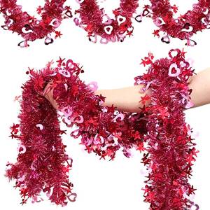 lot 20359 image: 40Ft Tinsel Garland Red Pink Heart Garland Metallic Twist Shiny Hanging Decoration for Wedding Anniversary Birthday Indoor Outdoor Party Supplies