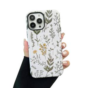 lot 20360 image: Gihklty Compatible for iPhone 12  iPhone 12 Pro Case, Cute Green Plants Floral Pattern Case for Women,with Shockproof TPU and Hard PC 2-Layer Protective Cover - Green Yellow