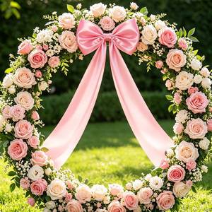 lot 20367 image: Large Pink Bow Decorations 24 x 87 Inch Giant Pink Bows with Rope and Double-Sided Tape for Wedding Bridal Shower Birthday Valentines Day Bachelorette Coquette Room Wall Decoration (47 INCH Pink Bow)