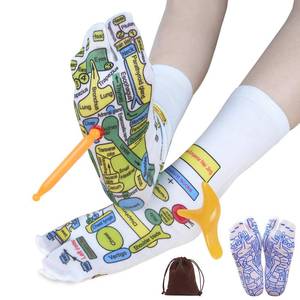 lot 20374 image: Reflexology Socks with Tools 2 Pairs Acupressure Socks & Pressure Point Massage Tool Pen Set Relieve Feet Pain & Fatigue Trigger Point Foot Massage Socks Ease Relief Socks Women Chiro Socks with Chart