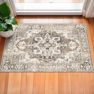 lot 20385 image: YOUFORTONG Washable 2x3 Entryway Rug Non Slip Vintage Door Mat Indoor with Rubber Backing for Living Room Bedroom Bathroom Non Shedding Farmhouse Carpet Runner (BeigeBrownGrey, 2X3)