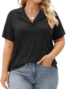 lot 20387 image: Plus Size Collared Shirts for Women Short Sleeve Polo Shirt Loose Fit V Neck T-Shirts Violet Purple XL