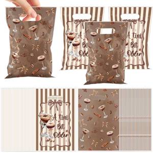 lot 20429 image: EoBeCy 50 Pcs Espresso Martini Birthday Party Gift Bags, Coffee Cocktail Theme Plastic Treat Bags with Handles, Brown Striped Goody Bags for Women Adults Bar Bridal Shower Decor