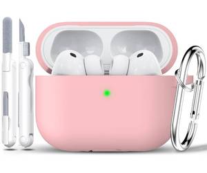 lot 20479 image: RFUNGUANGO for AirPods Pro 3 Case 2025 with Cleaner Kit and Keychain, Soft Silicone Protective Cover for Apple AirPods Pro 3rd Generation Case, Support Wireless Charging, Pink Sand