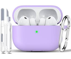 lot 20489 image: RFUNGUANGO for AirPods Pro 3 Case 2025 with Cleaner Kit and Keychain, Soft Silicone Protective Cover for Apple AirPods Pro 3rd Generation Case, Support Wireless Charging, Banana Purple