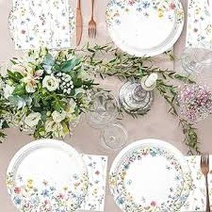 lot 19021 image: 168Pcs Wildflower Party Supplies for 24 Guests Spring Floral Baby Shower Birthday Decorations Disposable Paper Plates and Napkins Knives Spoons Forks Cups for Baby Bridal Shower Birthday Party