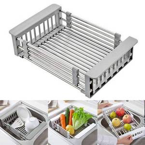 lot 1598 image: CARNAVAL Stainless Steel Kitchen Drying Rack, Retractable Drain Basket with Adjustable Armrest, Over The Sink Dish Drying Rack