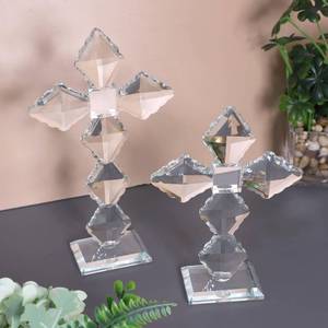 lot 1637 image: Cafemoon Clear Crystal Cross, 2 PSC Modern Cross Decor, Handmade Glass Holy Cross Collectible Figurines for Home Decoration for Gift, Easter,Christian Decor