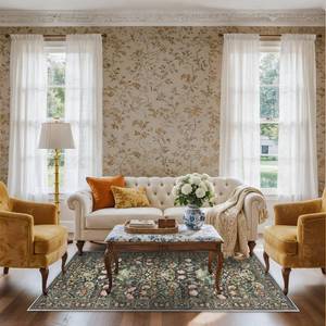 lot 1641 image: 3x6 Washable Hallway Area Rugs Vintage Floral Entryway Kitchen Runner Rug Ultra Soft Anti-Slip Beside Carpet Indoor Farmhouse Floor Mat for Bathroom Living Room Bedroom Durable Doormat(3x6,Green)