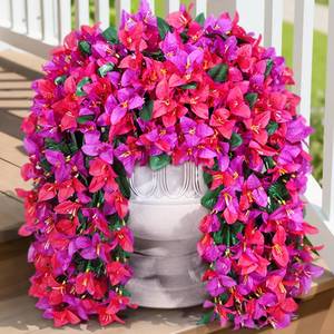 lot 2009 image: Lifewit Artificial Bougainvillea Flowers, 2 PCS Plastic Long Trailing Vines Fake Flowers for Outdoor Indoor Garden Porch Patio Balcony Decor, UV Resistant, Mix for Purple & Hot Pink
