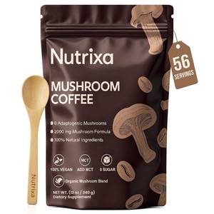 lot 2024 image: Nutrixa Mushroom Coffee Organic Medium Roast 340g (56 Servings) New Taste �� 6 Adaptogenic Mushrooms for Energy, Focus & Gut Health �� Instant Superfood Blend with Lions Mane, Reishi, Cordyceps, Turkey Tail, Coconut & MCT Oil