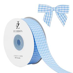 lot 2065 image: JaoZuyard Light Blue Gingham Ribbon 1 inch X 50 Yards Blue Plaid Ribbon