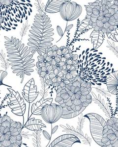 lot 2071 image: MelunMer Blue and White Peel and Stick Wallpaper Floral Leaf 787inL17.3inW