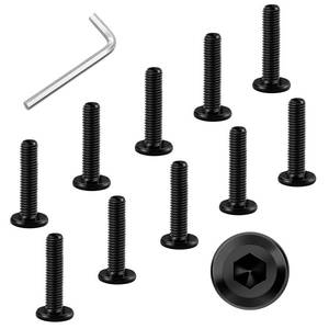 lot 2074 image: WYLWLS M6 x 30mm Bolt, 10 Pcs Per Set with 1 Hex Spanner, Flat Head Hex Socket Cap Bolts, Alloy Steel Black Oxide Full Thread, for Furniture, Shelves, Beds, Tables and Chairs Assembly (30 mm)