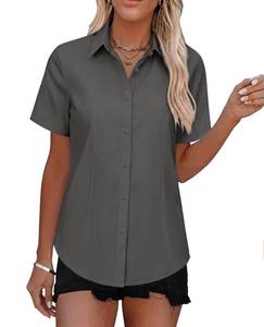 lot 2081 image: Gleeivy White Short Sleeve Dress Shirts for Women Fitted V Neck Wrinkle-Free Office Professional Blouse Summer White L white not gray