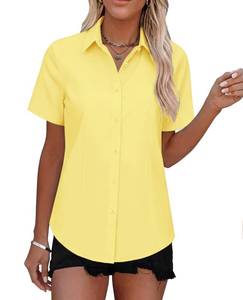 lot 2096 image: Gleeivy White Button Up Short Sleeve Shirts for Women Stretch Dress Stain-Resistant Office Tops for Work White M White not yellow