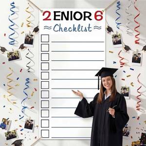 lot 2446 image: HunnmingRe Senior Checklist Banner Door Decor 2 Enior 6 Graduating Party Supplies Senior Year Checklist Banner Class of 2026 Wall Porch Sign for Classroom Graduation Theme Party(Graduation)