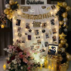 lot 2462 image: Eaasty Graduation Picture Display Backdrop Photo 2026 Graduation Wall Decorations String Lights with 30 Clips Congrats Grad Photo Banner Pictures Wall Decorations for Grad School Party