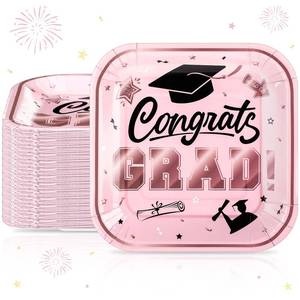 lot 2480 image: Funnymoom 120 Pcs 7 Inch Graduation Dessert Plates 2026 Graduation Party Supplies Disposable Paper Plates Cocktail Class of 2026 Party Favors for Congrats Grad Decorations(Pink Rose Gold and Black)
