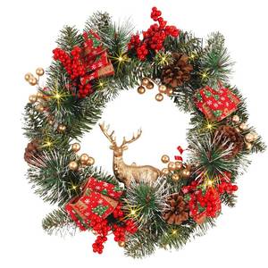 lot 3961 image: Christmas Wreaths for Front Door 16 Inch, Artificial Christmas Wreath with Light, Pre-Lit Winter Wreaths with Pine Cones, Berry Clusters Reindeer, Xmas Wreaths for Indoor Outdoor Window Porch Decor