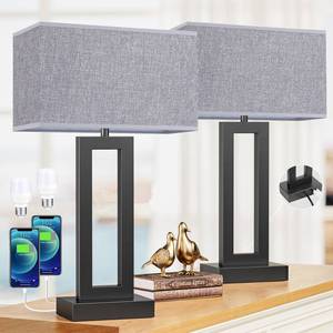lot 3982 image: Seealle 22 Tall Living Room Lamps for Night Stands - Touch Bedside Lamp with USB CA, 3 Way Dimmable Bedroom Lamps for End Tables Set of 2, Modern Night Stand Lamps for Bed Side(Grey&Black)