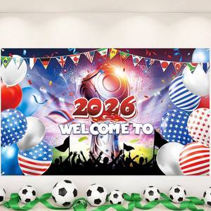 lot 4025 image: World Cup Backdrop 2026 International Country Flag&Trophy Showcase Decorations Welcome Banner Soccer Merchandise Football Background Classroom Office Sport Event Home Party Photo Booth Props 71�43In