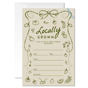 lot 4036 image: ZYQFN 20 Locally Grown Baby Shower Invitations, Farmers Market Theme Invite Cards with Envelopes, 4x6 Inch Gender Neutral Shower Invites. (048)