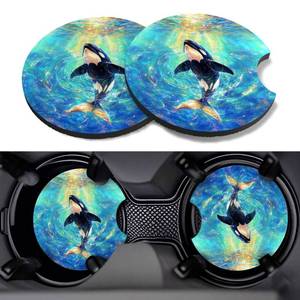 lot 4042 image: GooodiderX Car Cup Coasters,2 Pack Car Coaster,2.75inch Anti Slip and Absorbent Cars Coasters for Cup Holders,Neopren Accessories for Women,Cute Decor for Women (Whale)